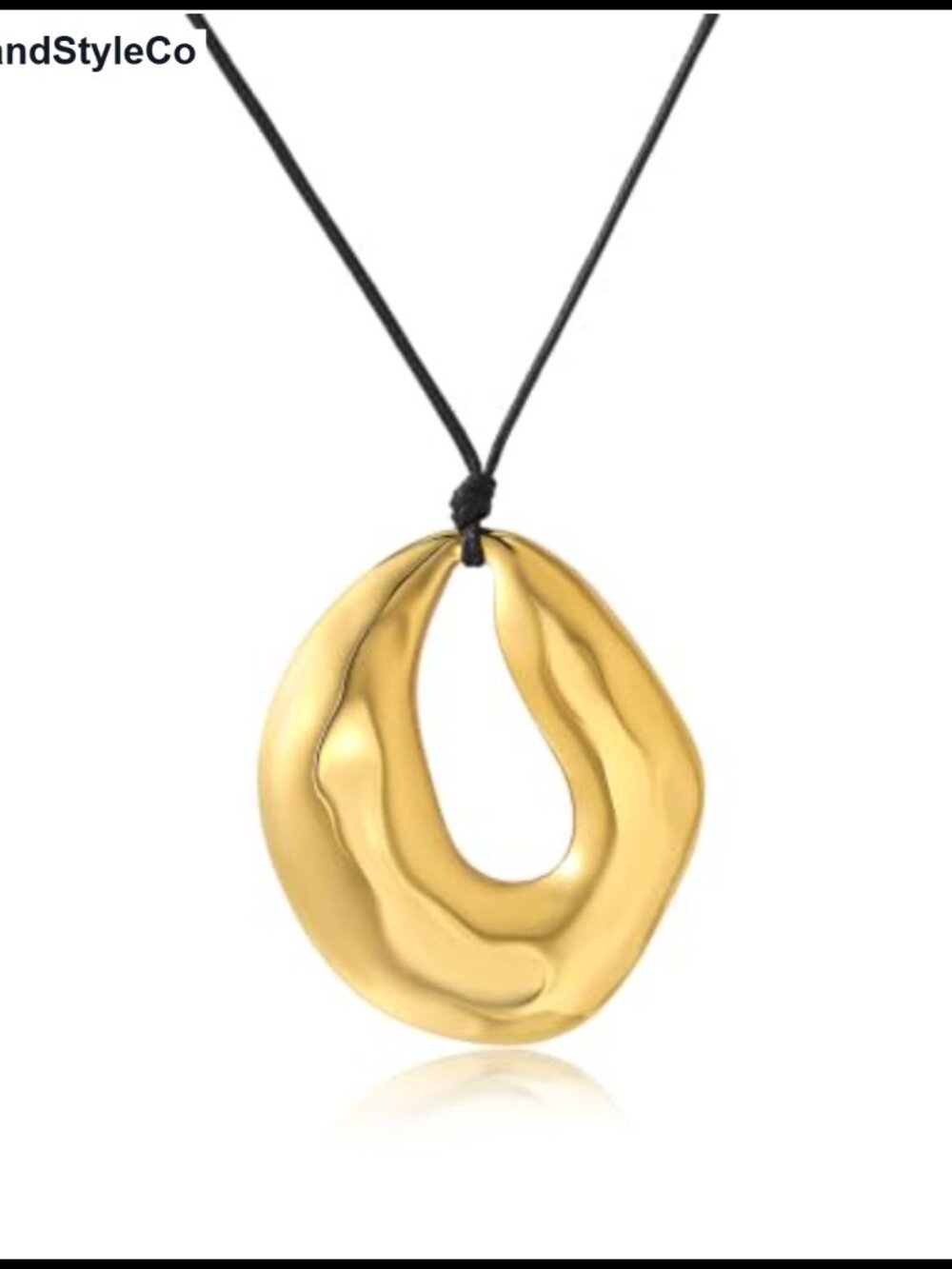 Gold Tone Statement Pendant Necklace Adjustable Cord Long Necklace